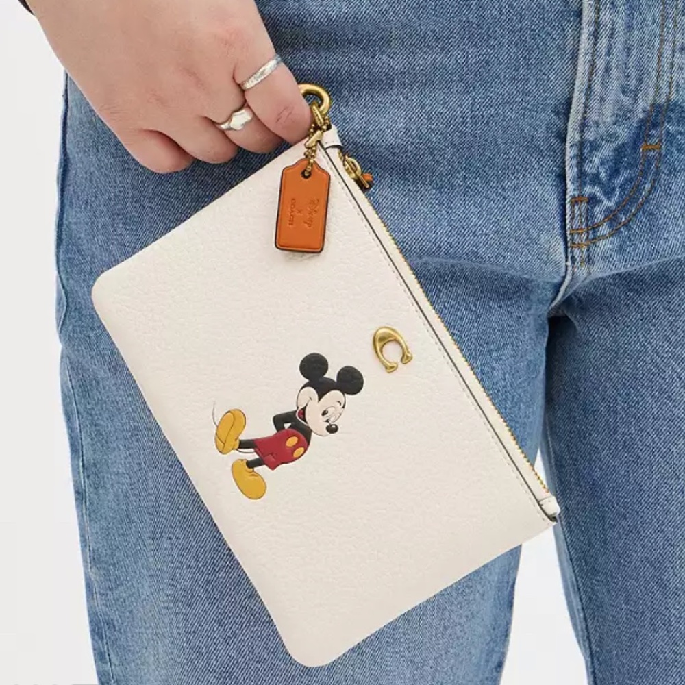 Authentic Disney X Coach Small Wristlet In Regenerative Leather With Mickey Mou - Picture 2 of 3